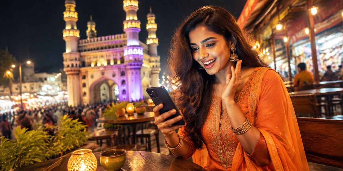 Night market in Hyderabad with people enjoying online games and bonuses